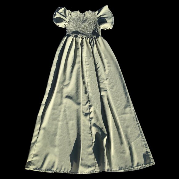 Women's Sage Green Smocked Puff Sleeve Maxi Dress with Slit, XL - Picture 4 of 7